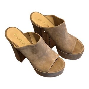 Stuart Weitzman Tan Suede Women's Platform Mules